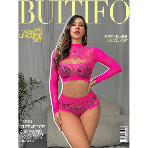 Women's Rosered Lingerie Imported Front Open Bodysuit Sexy Nightwear Pajamas Set - Picture 3 of 6